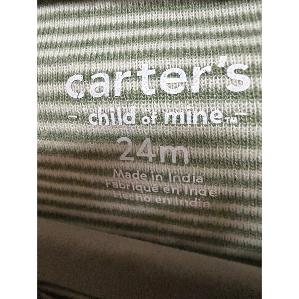 Carter's Child of Mine Toddler Boys Shirt 24M Green White Striped Mountain Tee